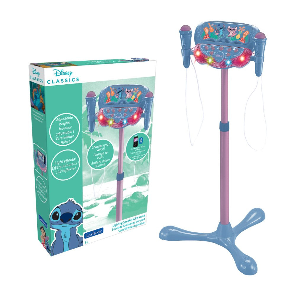 Lexibook Microphone Stitch sur pied ajustable lumineux avec enceinte, 2 Micros et Effets vocaux, Enceinte Bluetooth
