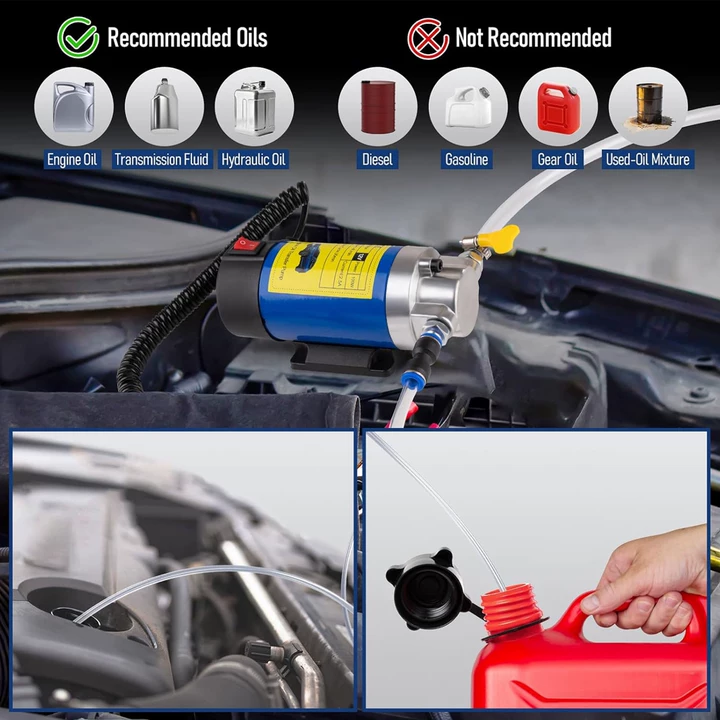 EAFC Pompe à huile portable 12 V, débit 1 à 4 l/min avec extraction-aspiration de liquide pour voitures, motos et bateaux