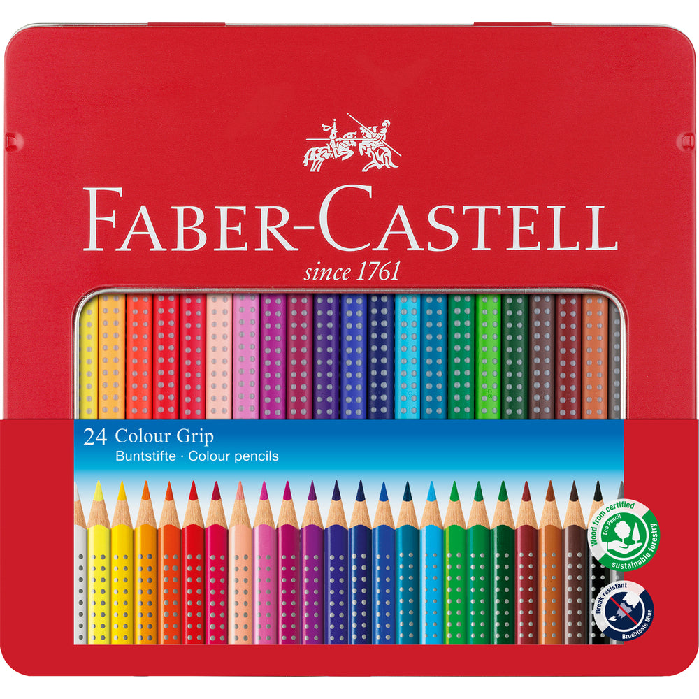 FABER-CASTELL Colour Grip Crayons de couleur - Boîte métal de 24