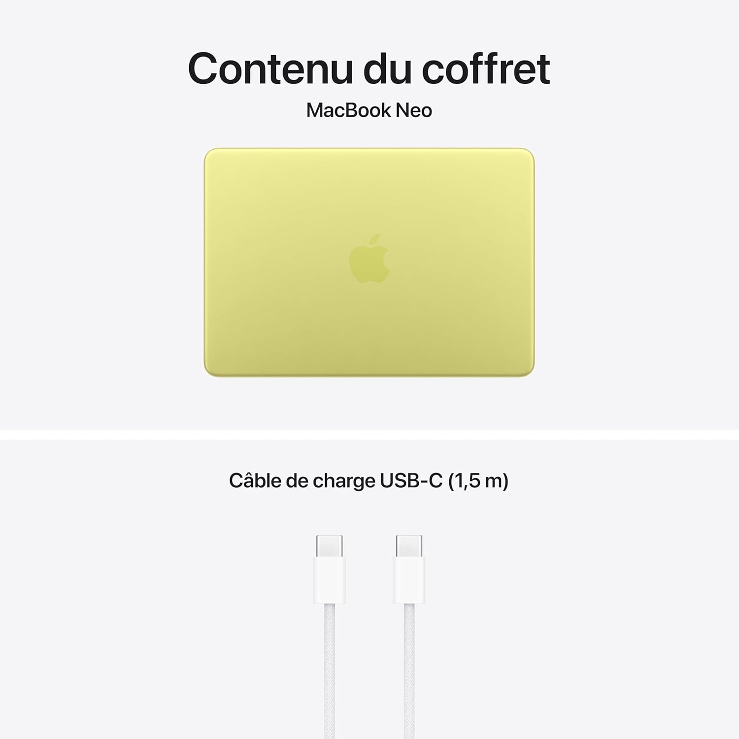 Apple MacBook Neo 13 pouces, 8 Go RAM, 256 Go SSD, Puce A18 Pro avec CPU 6 cœurs et GPU 5 cœurs, Citron, AZERTY
