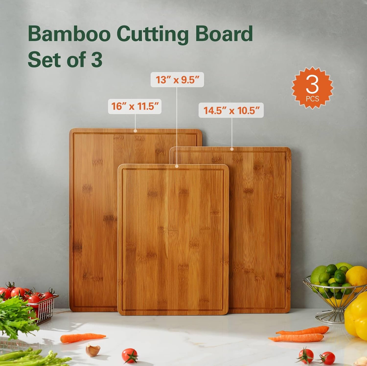 VVM Planches à découper en bambou carbonisé robuste - XL