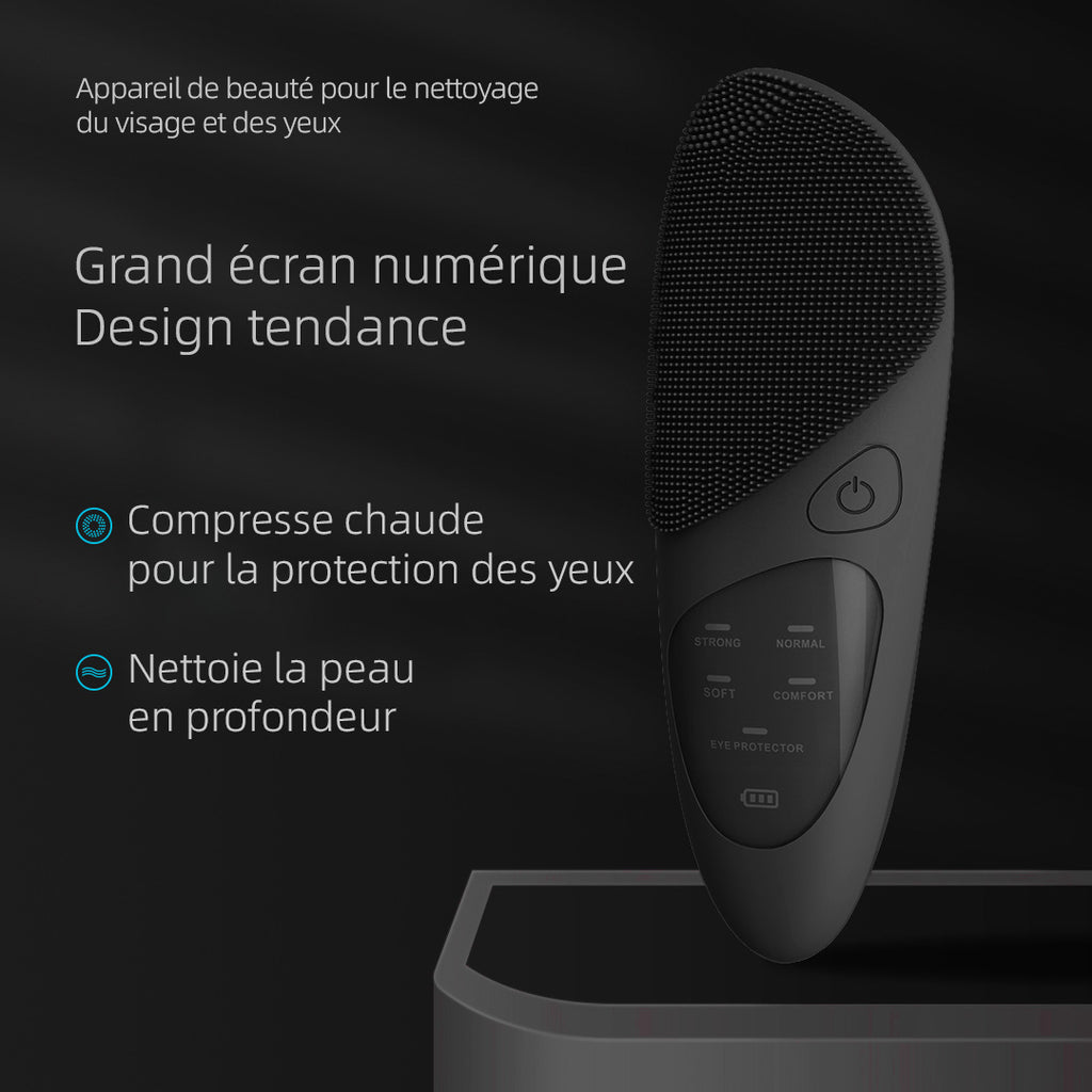 Sunluxy JMY-05 Brosse nettoyante pour le visage, grand écran affichant la puissance et le mode, nettoyage, massage et compresse chaude trois-en-un, soin des yeux à température constante, appareil de beauté à domicile, noir