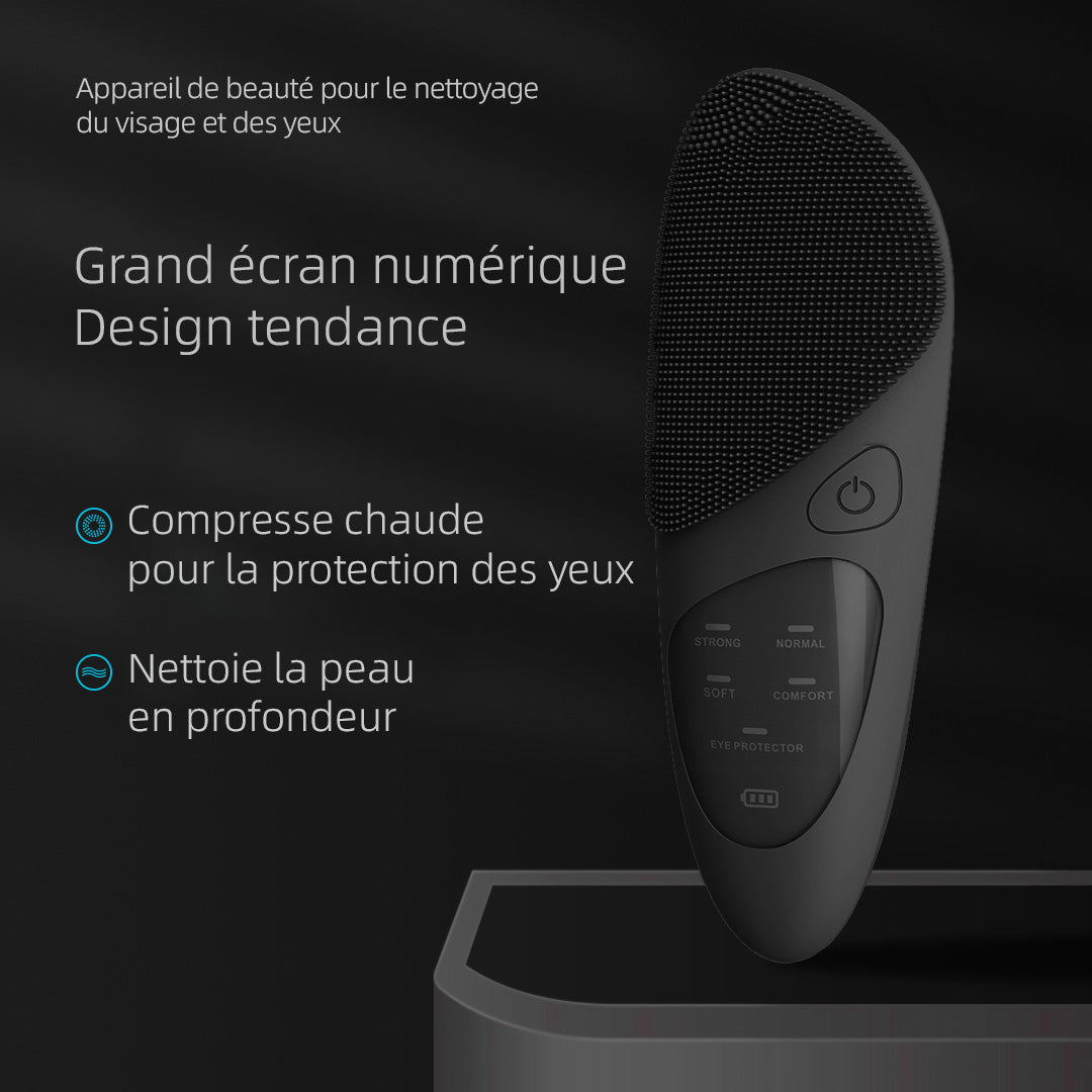 Sunluxy JMY-05 Brosse nettoyante pour le visage, grand écran affichant la puissance et le mode, nettoyage, massage et compresse chaude trois-en-un, soin des yeux à température constante, appareil de beauté à domicile, noir