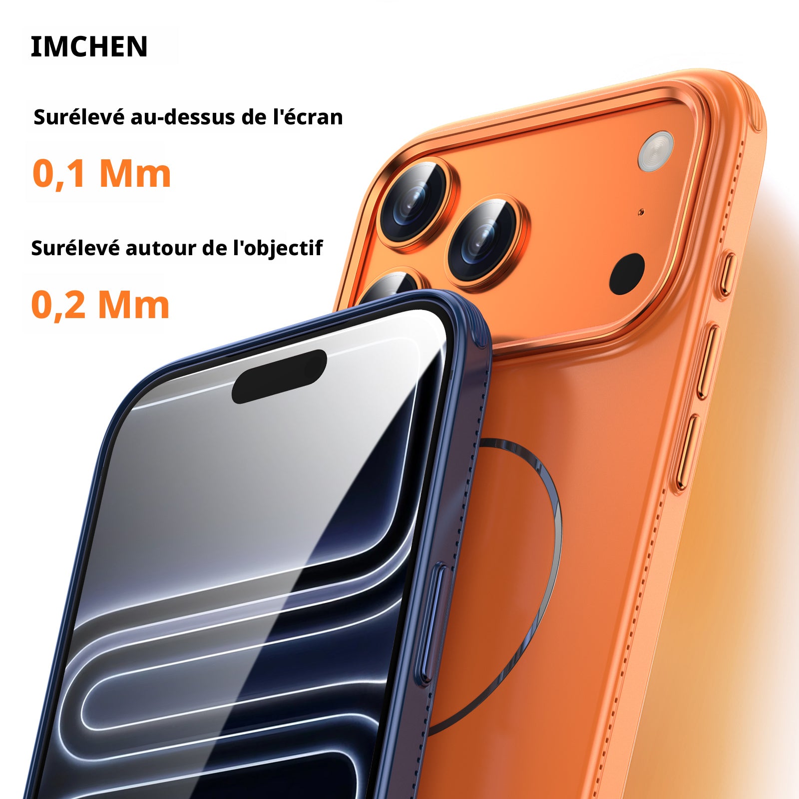 Coque pour iPhone 17 Pro Max, dissipation thermique des bords, anneau magnétique MagSafe, version fine, orange, 1 pièce