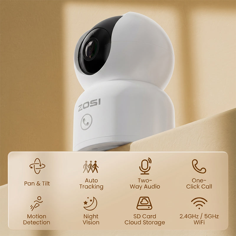 ZOSI Caméra de sécurité intérieure Wi‑Fi 4 MP, caméra pour animaux/babyphone, suivi automatique des personnes et des animaux, surveillance 360° avec application, audio bidirectionnel