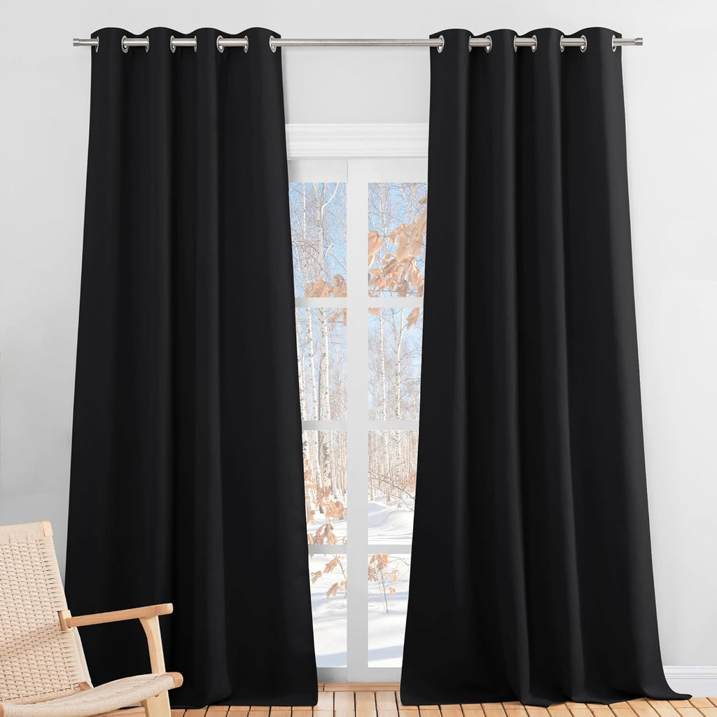 PONY DANCE Rideaux occultants avec oeillets, lot de 2 panneaux, W 140 x L 245 cm (W 55 x L 96 pouces), Noir