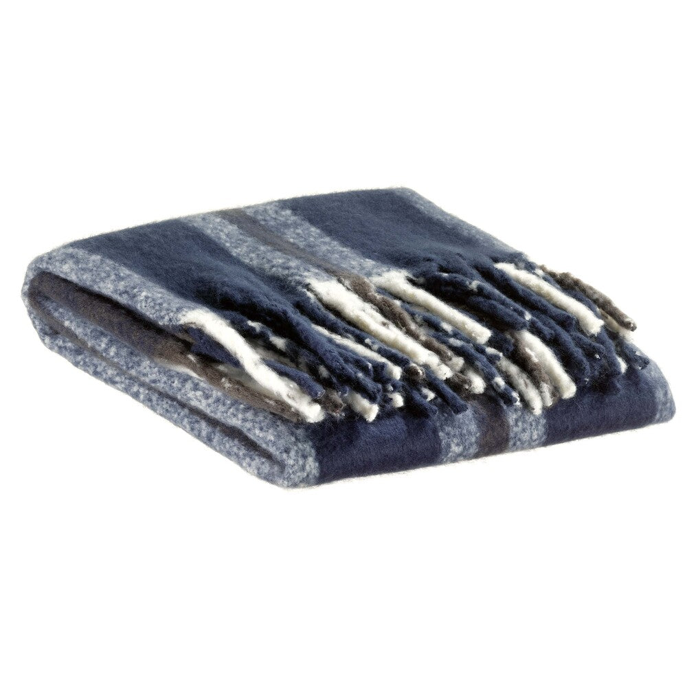 VIVARAISE Plaid rayé recyclé Isabel bleu marine - 130 x 160 cm