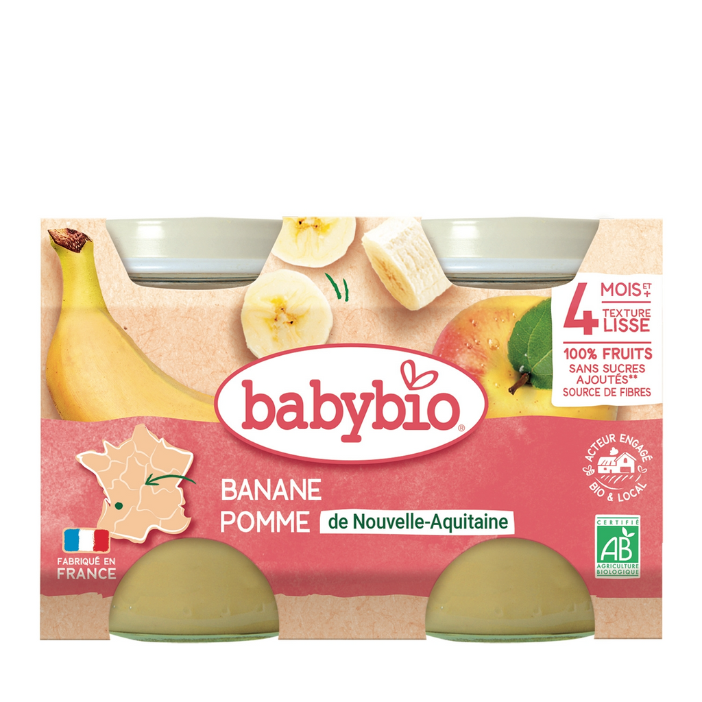 BABYBIO Compote Bébé Bio Pomme Banane Sans Sucres Ajoutés Dès 4 Mois 2x130 g