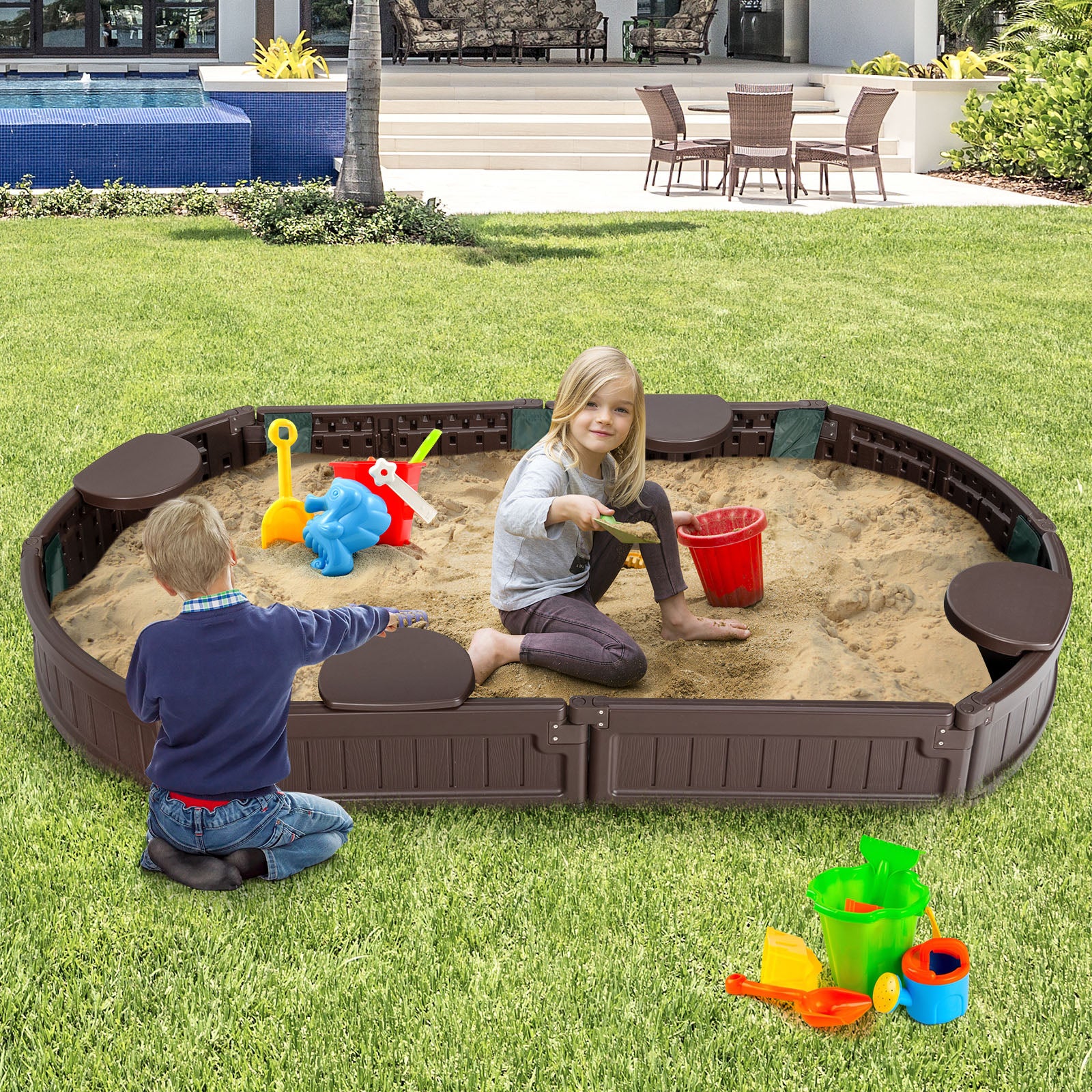 Costway Bac à sable ovale 185 cm avec bâche imperméable