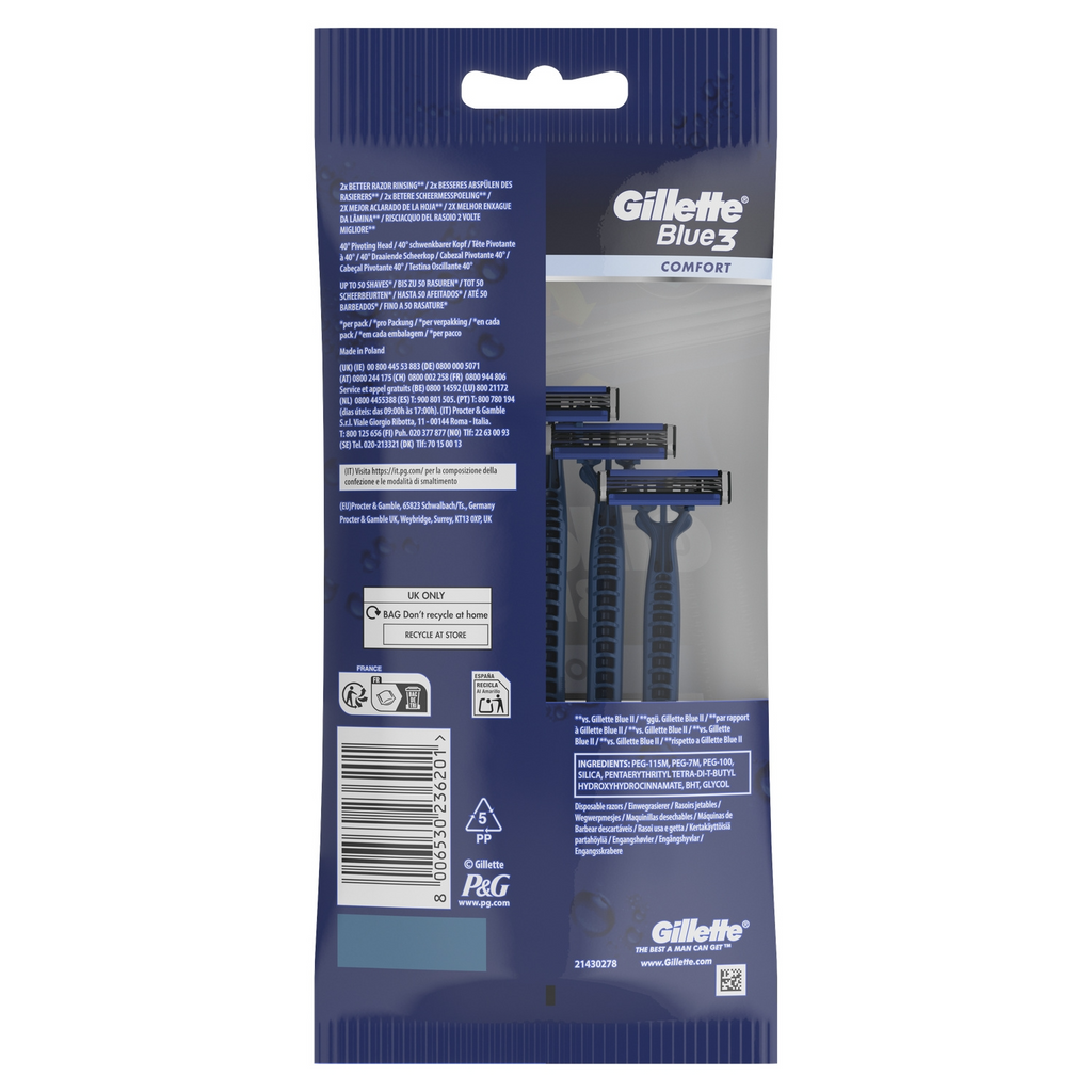 Gillette Blue 3 Comfort Rasoirs Jetables - Lot de 5
