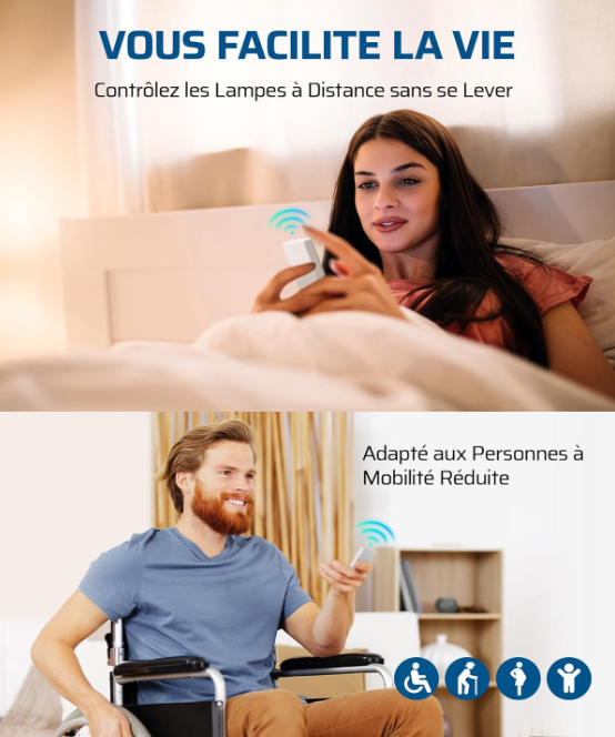 DEWENWILS Ensemble d'interrupteurs d'éclairage sans fil, Magnétique amovible, 230 V, Portée 30 m, Aucun câblage requis
