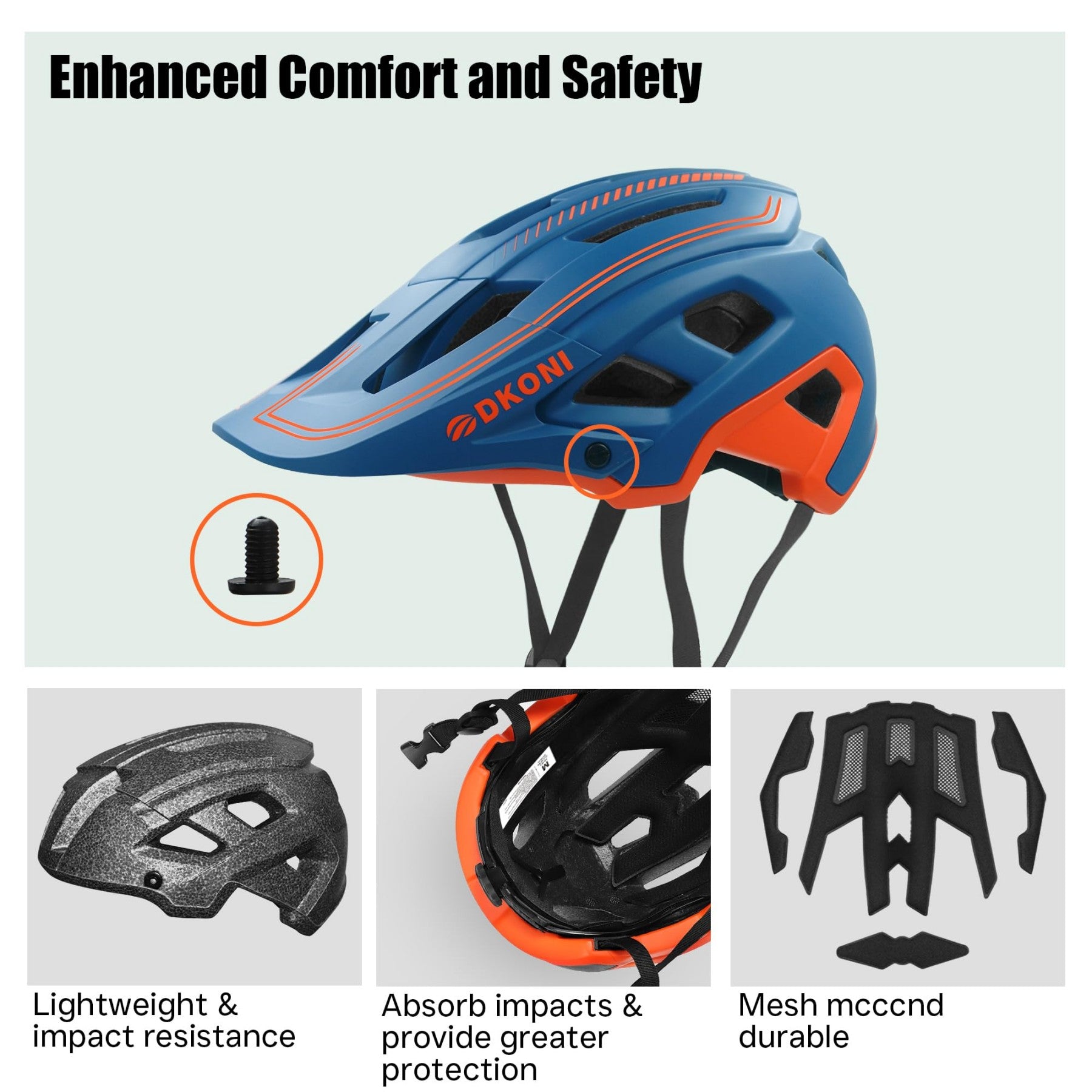 DKONI HS-062 Casque de vélo adulte pour montagne bleu/orange - L 56-61 cm