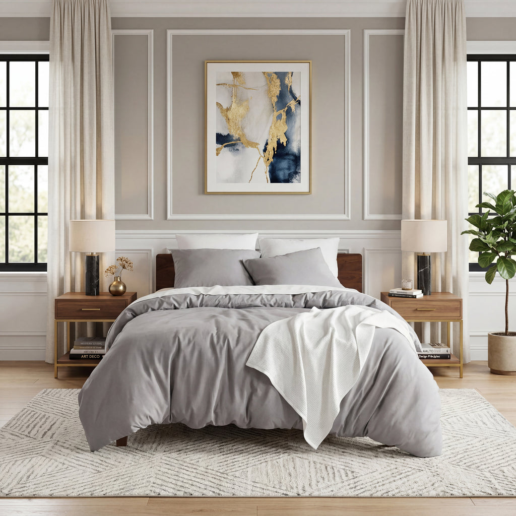 Parure de lit 4 pièces 135 x 200 cm - Gris - 2 housses de couette 135 x 200 cm et 2 taies d'oreiller 80 x 80 cm - Certifié Öko-Tex - En microfibre de 90 % de polyester