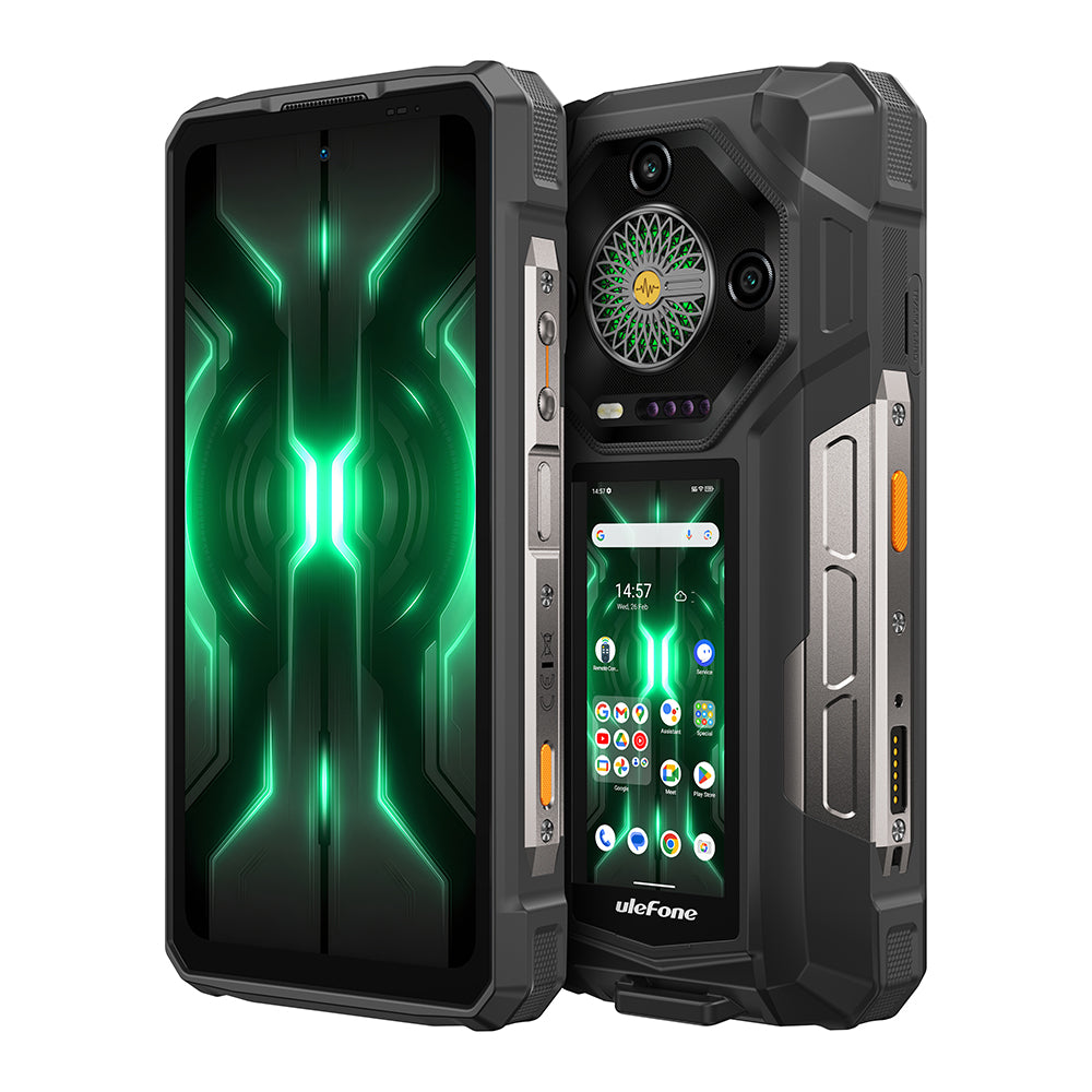 Ulephone Armor 33 Pro 5G Téléphone Rugged Double Écran, Écran 6,95" FHD 120 Hz + 3,4", 25500 mAh (66 W) 32 Go + 512 Go, 50 MP + 50 MP + 64 MP + 32 MP, Infinite Halo, Haut-Parleur 118 dB Double SIM, NFC