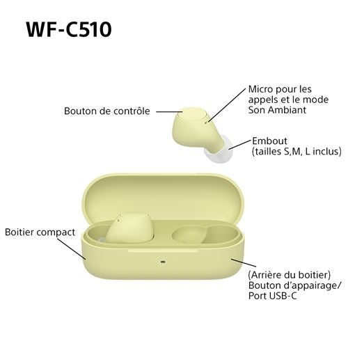 Sony WFC510Y Écouteurs Bluetooth intra-auriculaires True Wireless - Jaune