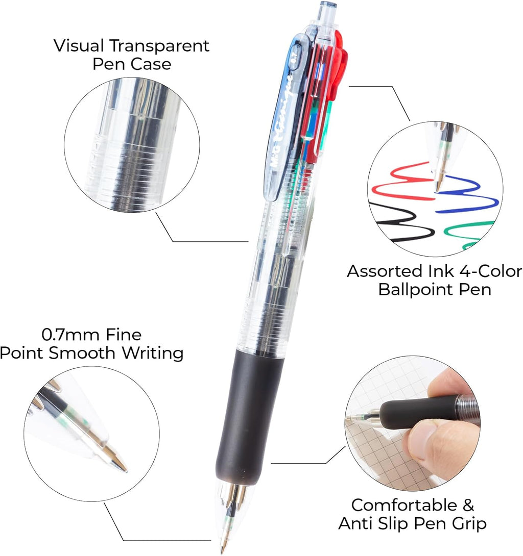 M&G Lot de 12 stylos à bille rétractables 4 couleurs et pointe fine 0,7 mm