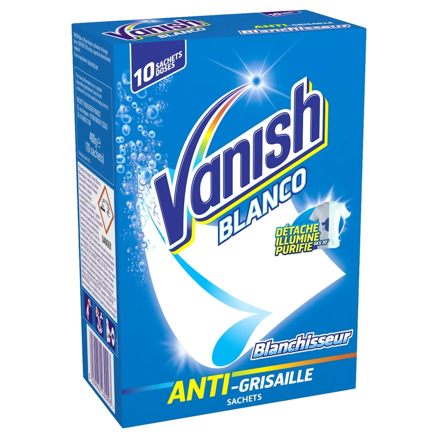 Vanish Blanco Activateur de Lavage Blanc, Détachant Anti-Gris, Oxygène Actif, Lot de 10