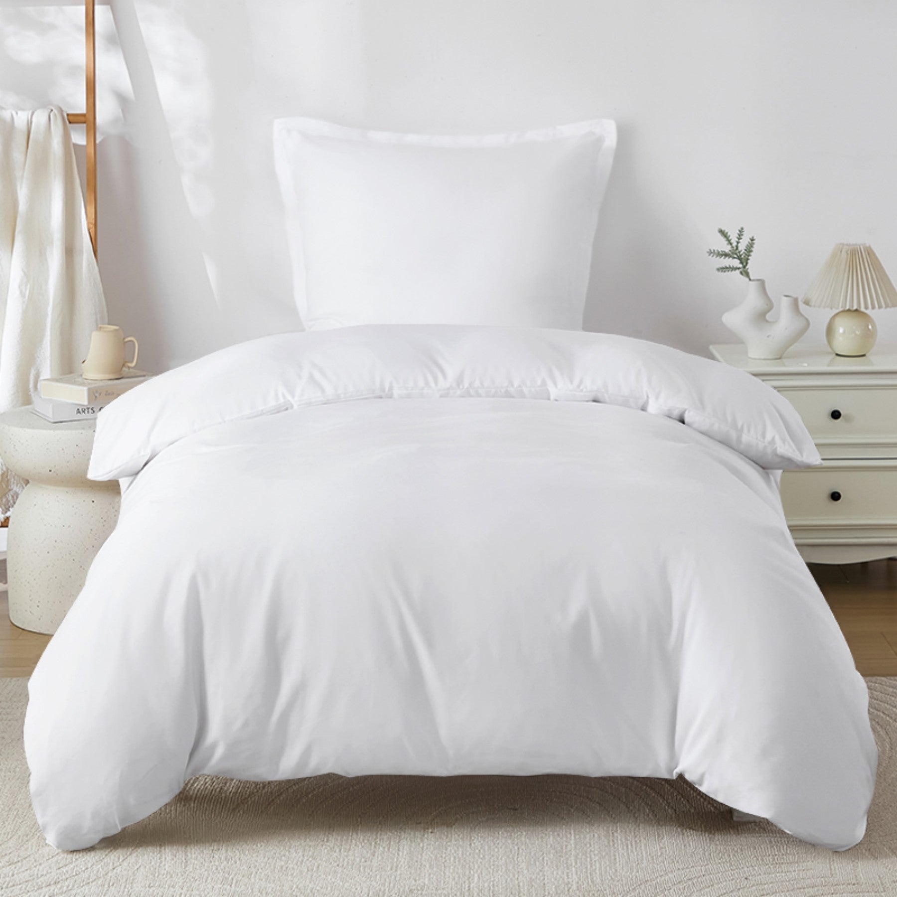 LeBonsoir Parure de lit avec housse de couette 140 x 200 cm et 1 taie d'oreiller 65 x 65 cm - Blanc