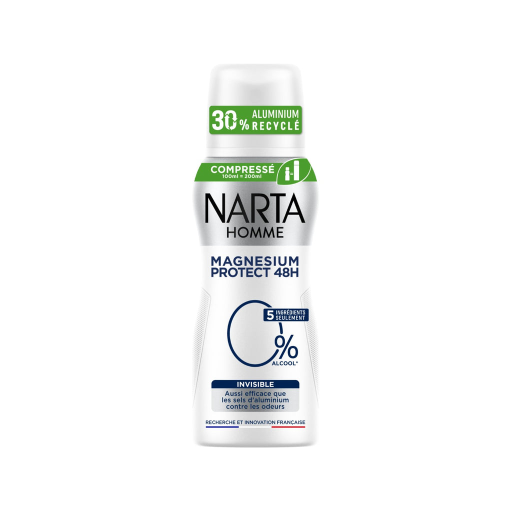 Narta Invisible Magnésium Protect Spray Déodorant Comprimé pour Homme, 48 h Hypoallergénique, sans Alcool, 100 ml