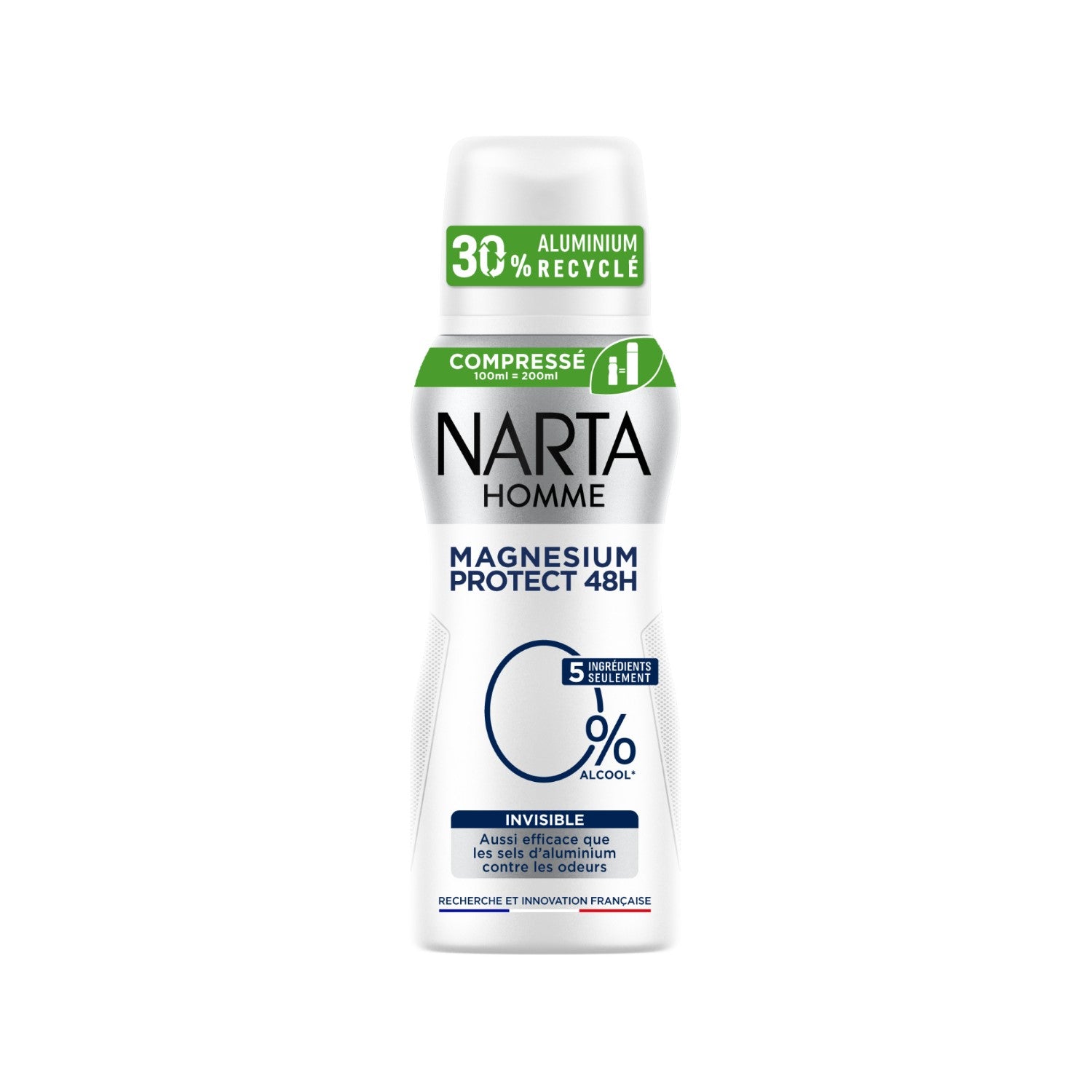 Narta Invisible Magnésium Protect Spray Déodorant Comprimé pour Homme, 48 h Hypoallergénique, sans Alcool, 100 ml