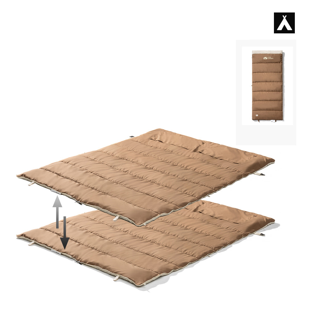 Mobi Garden, sac de couchage d'hiver épaissi, couverture de camping pour temps froid, marron, conception modulaire à fermeture éclair, se transforme instantanément en sac de couchage double, résistant à l'usure et durable, format de rangement compact