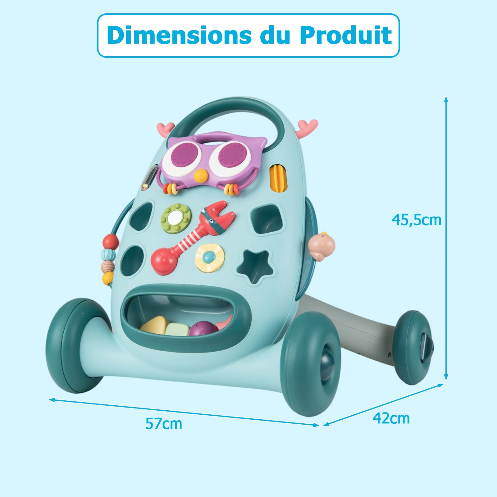 Costway Trotteur pour bébé avec plateau de jeu ovale amovible et jouet de tri de formes, Bleu