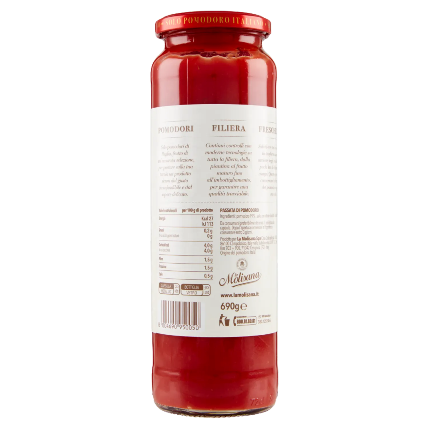La Molisana Purée de tomates rustique 100 % italienne (Tomates cultivées dans les Pouilles) 690 g