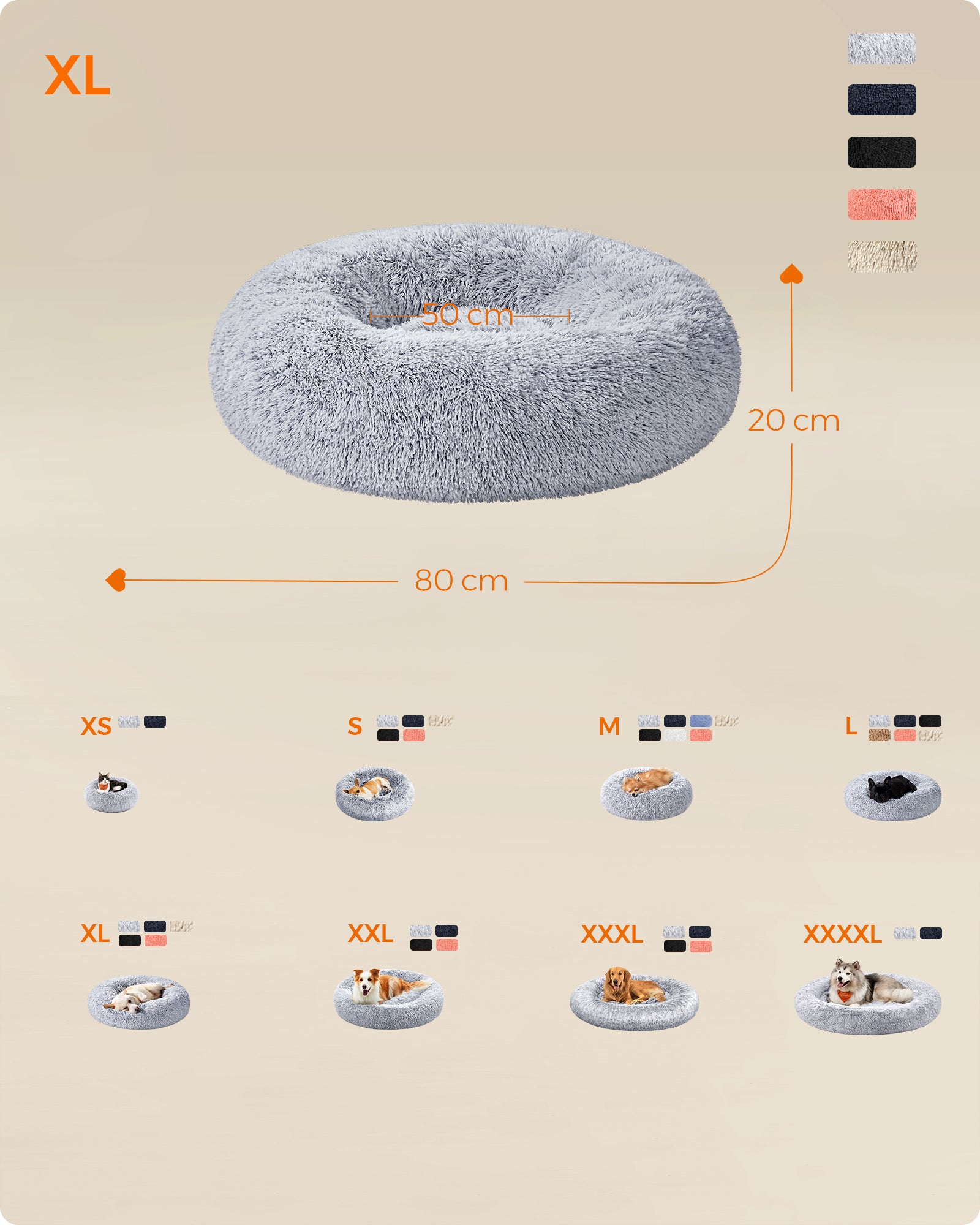 JOYFURNOS Lit pour chien en forme de beignet moelleux apaisant avec housse amovible lavable, 80 cm, gris