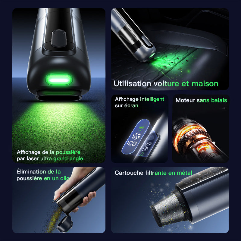 EasyWox Q808 Aspirateur de voiture avec aspiration puissante 16 500 Pa, moteur sans balais 120 W, soufflerie et aspiration bidirectionnelles