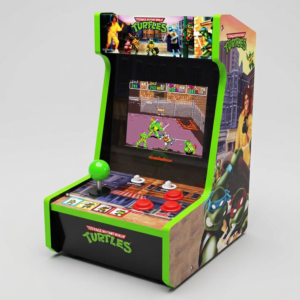 Arcade1Up Ninja Turtles Countercade Console de Table - sous Licence Officielle - Écran LCD 8 Pouces - Double Jeu Intégré - Panneau Lumineux Multicolore