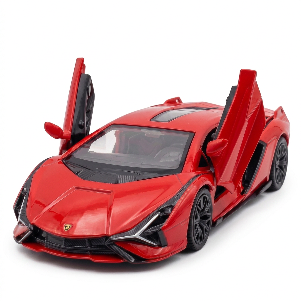 Voiture miniature Lamborghini Lightning Red 1:36, Portes ouvrantes, Action à recul, Jouet en fonte d'alliage métallique durable pour adolescents et adultes