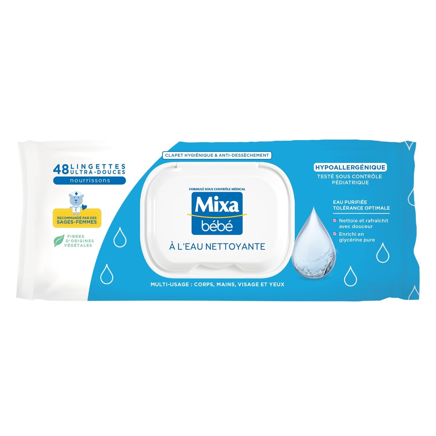 Mixa Baby Eau Nettoyante Hypoallergénique Lingettes Pour Bébé - 48 Pièces