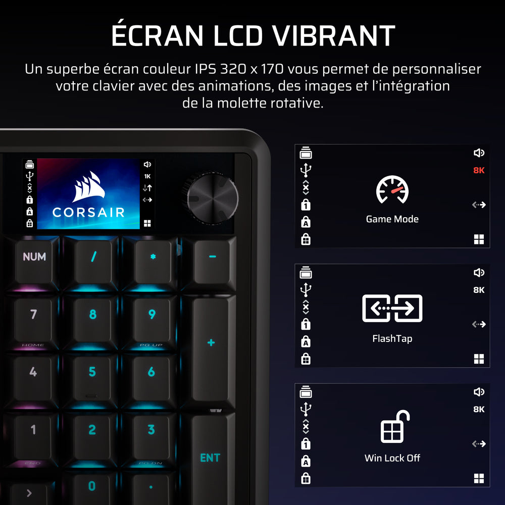 Corsair VANGUARD PRO 96 Clavier Gaming Magnétique Filaire RGB 96% - AZERTY - Noir
