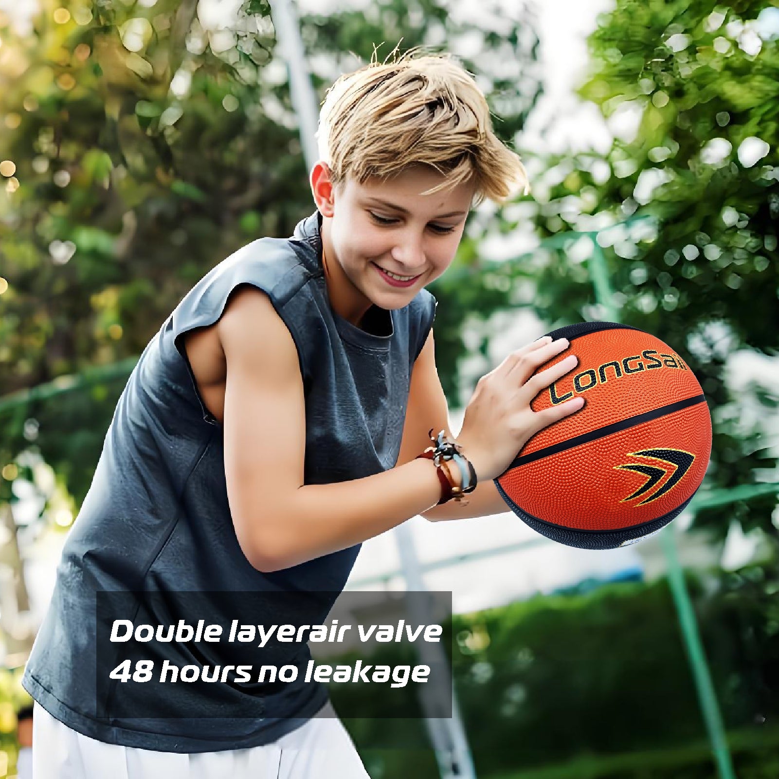 LONGSAIL Ballon de basket-ball en caoutchouc de haute qualité 27,5 po Taille 5 Noir/Marron