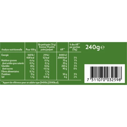 Pågen KRISPROLLS Biscottes Suédoises au Blé Complet Nature, Non Sucrées - 240 g
