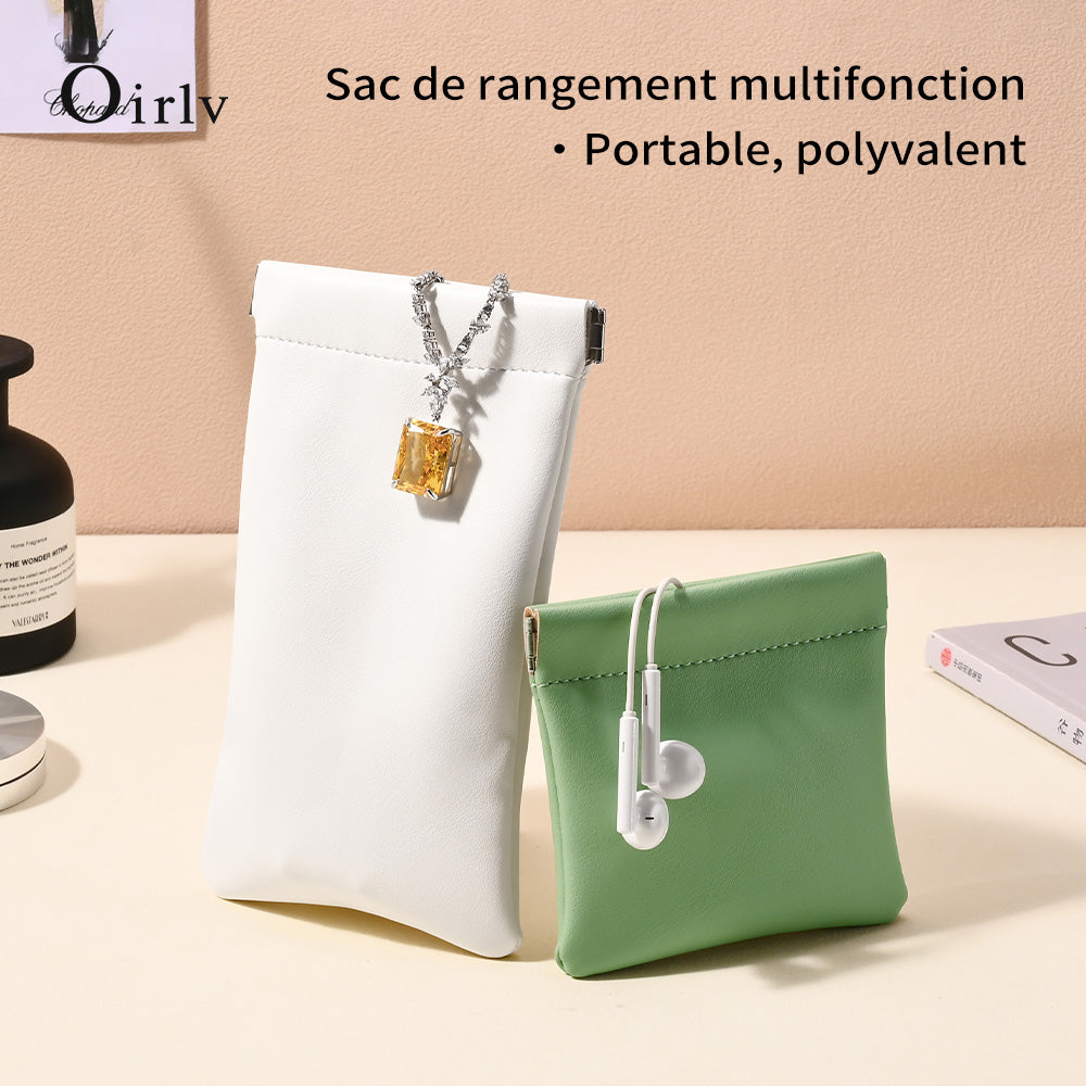 Oirlv 2 pcs Mini Trousse de Maquillage Automatique Fermée Étanche Cuir PU Sac de Rangement pour Écouteurs Sac à Monnaie Portefeuille Zéro Sac de Rangement pour Rouge à Lèvres Bijoux