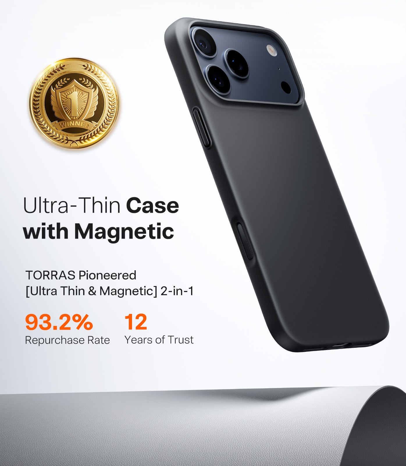 TORRAS Coque pour téléphone SlimFit Mag pour iPhone 17 Pro Max - Noir