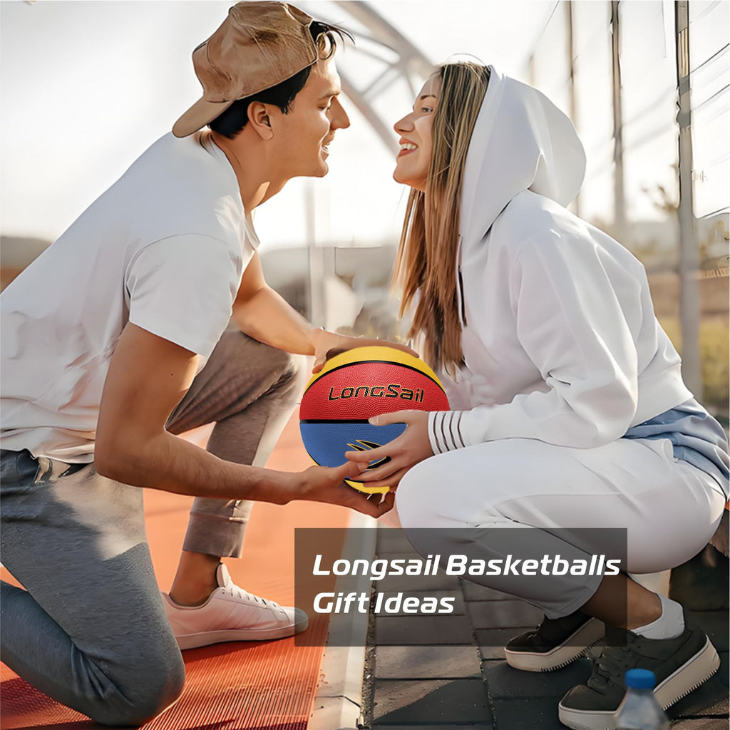 LONGSAIL Ballon de basket en caoutchouc de haute qualité 29,5 po Taille 7 Rouge/Jaune/Bleu