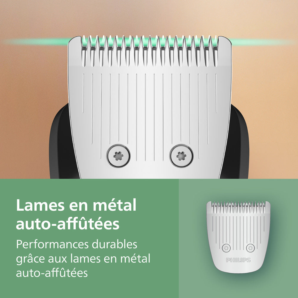 PHILIPS Series 5000 MG5941/15 - Tondeuse 11-en-1, visage + cheveux + corps, lames métalliques auto-affûtées, technologie BeardSense, 11 accessoires et 13 hauteurs de coupe (0,5 à 16 mm). Autonomie de 120 min, recharge USB, 100 % étanche, pochette sou