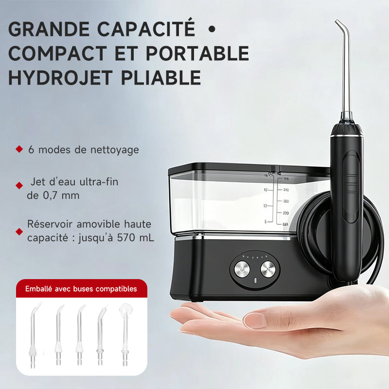 h2ofloss Hydropulseur dentaire portable, 6 modes, 5 canules, batterie 2500 mAh, réservoir d'eau 570 ml, étanche IPX7 - Noir