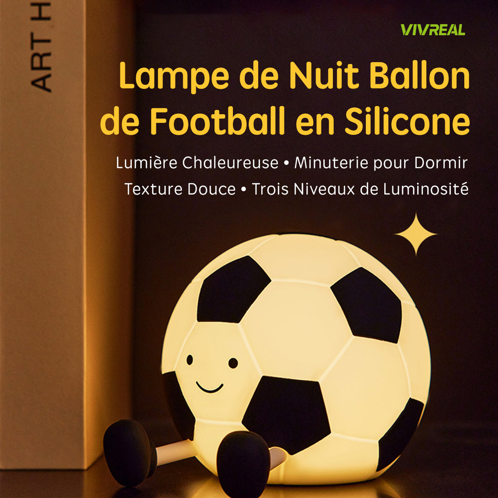 VIVREAL Veilleuse LED ballon de football A032, Rechargeable, Intensité réglable sur 3 niveaux, Charge Type-C, Silicone souple, ABS et PP