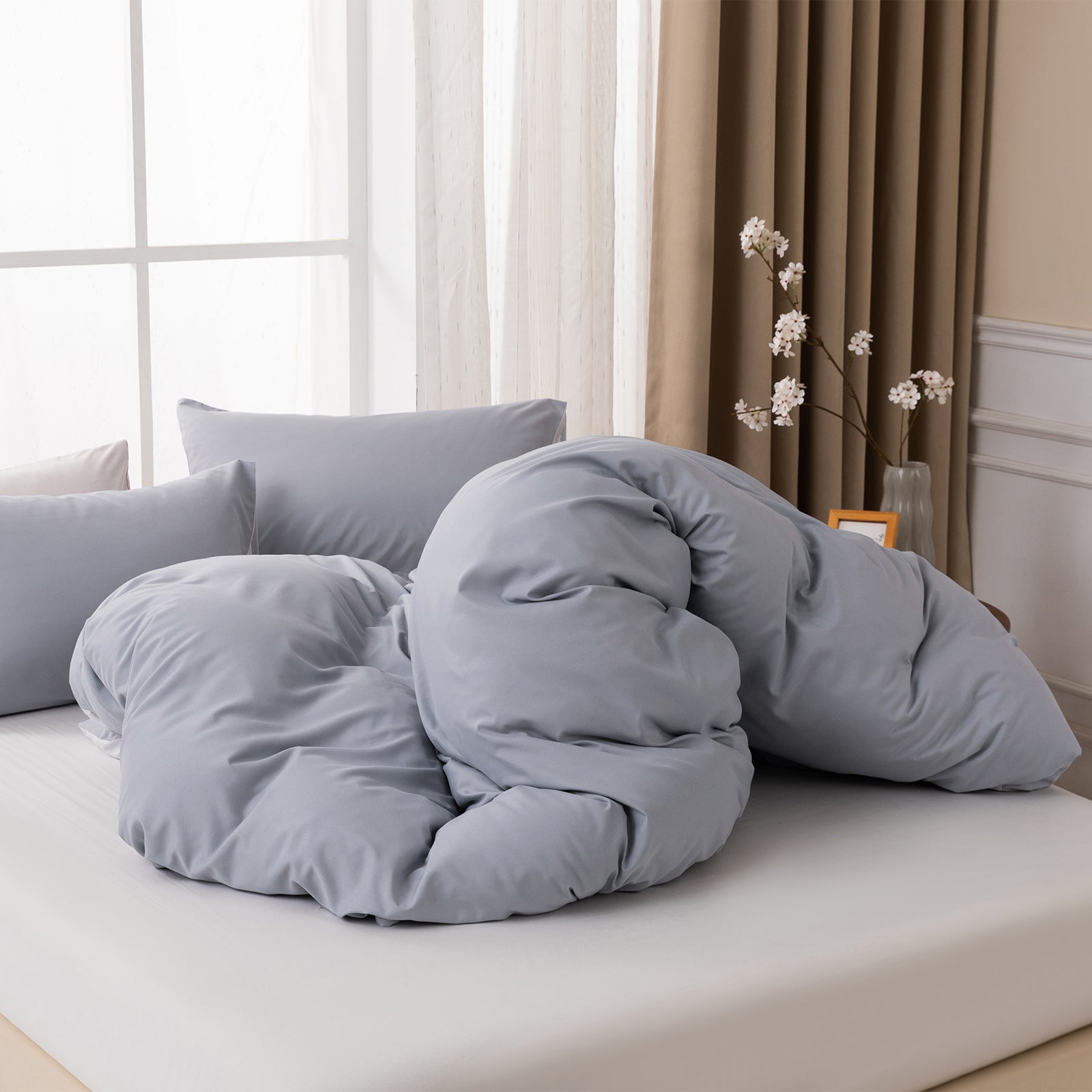 MENDALE Housse de couette - Ensemble de literie de qualité supérieure - Housse de couette 200*220 cm avec taie d'oreiller 80*80 cm - Microfibre douce brossée - Gris foncé et gris clair