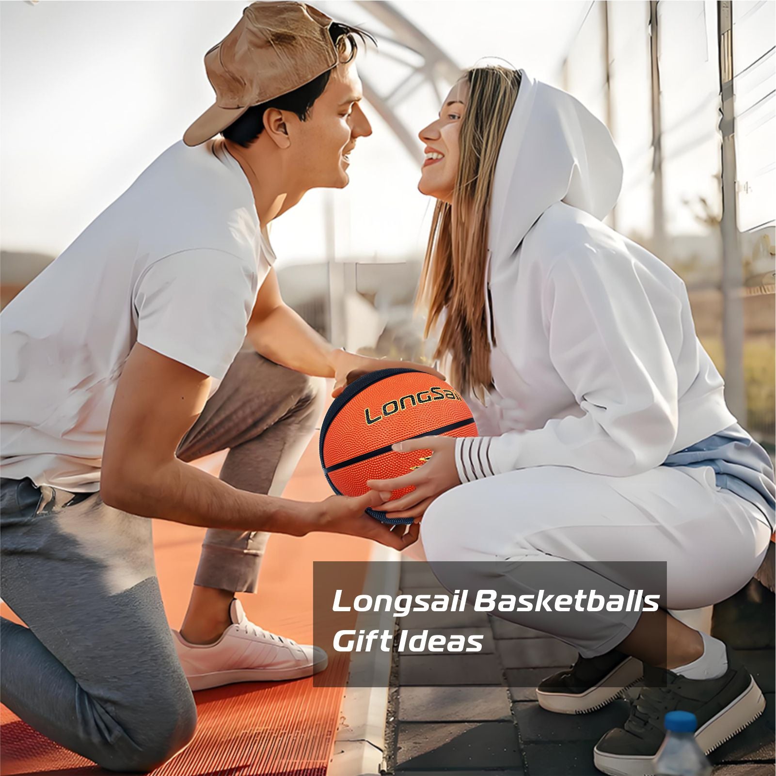LONGSAIL Ballon de basket en caoutchouc de haute qualité 29,5 po Taille 7 Noir/Marron
