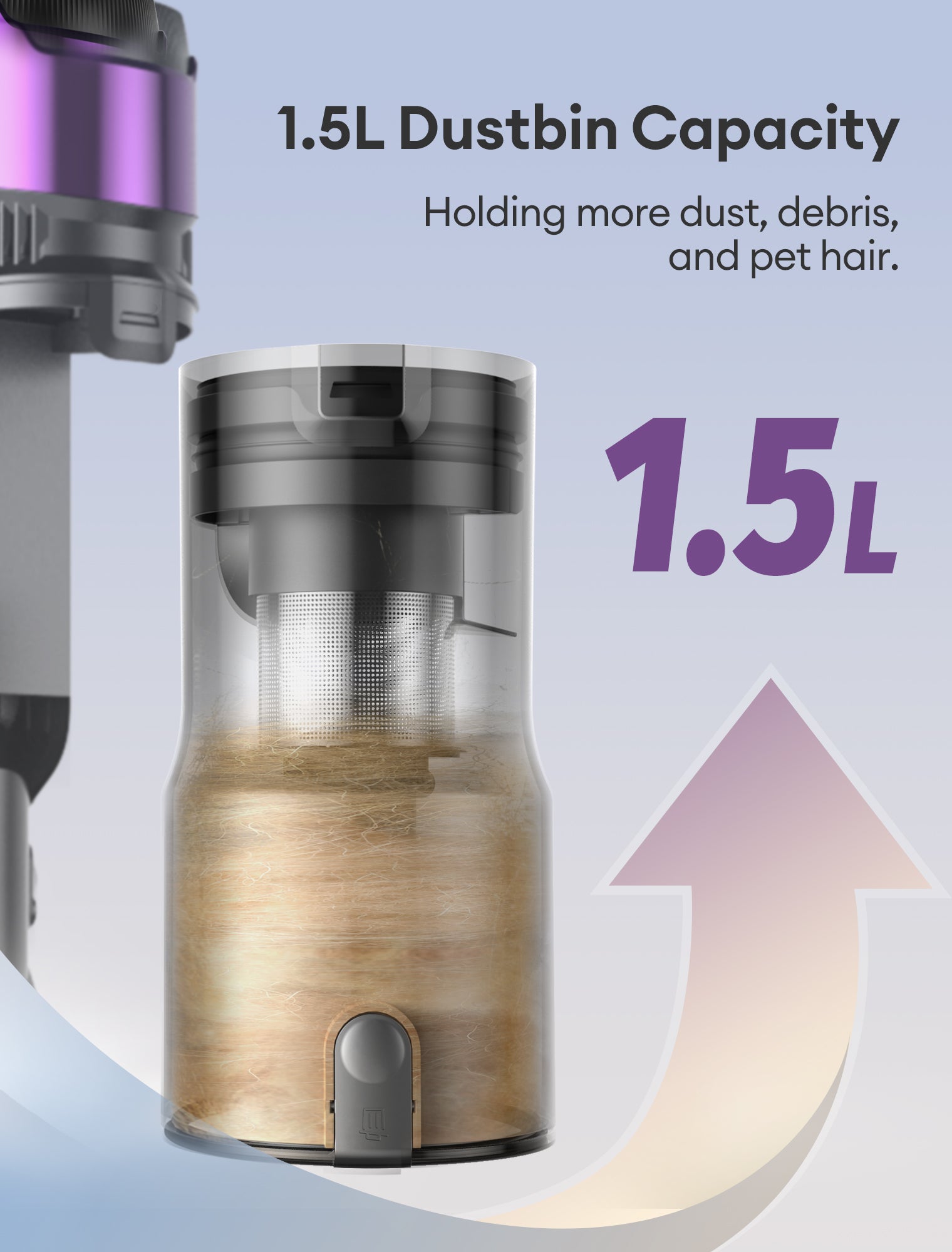 Ultenic U-2O Aspirateur sans fil, 55 kPa/60 min, Aspiration puissante améliorée, Brosse anti-emmêlement améliorée avec manche pliable, Écran de compte à rebours LED, Aspirateur autoportant pour sols, tapis et poils d'animaux