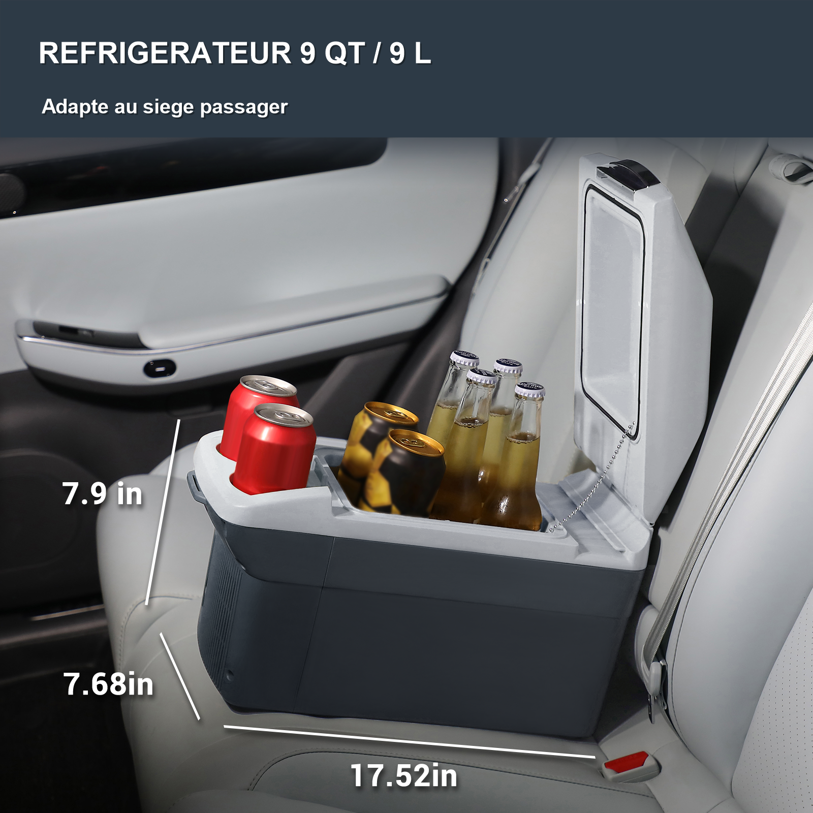 ICEROVER PN-09 9 L Réfrigérateur de Voiture Portable 12 V & Chauffe-Plat, Design à Double Porte-Gobelet, Gris Foncé, Idéal pour le Voyage, le Camping & les Déplacements