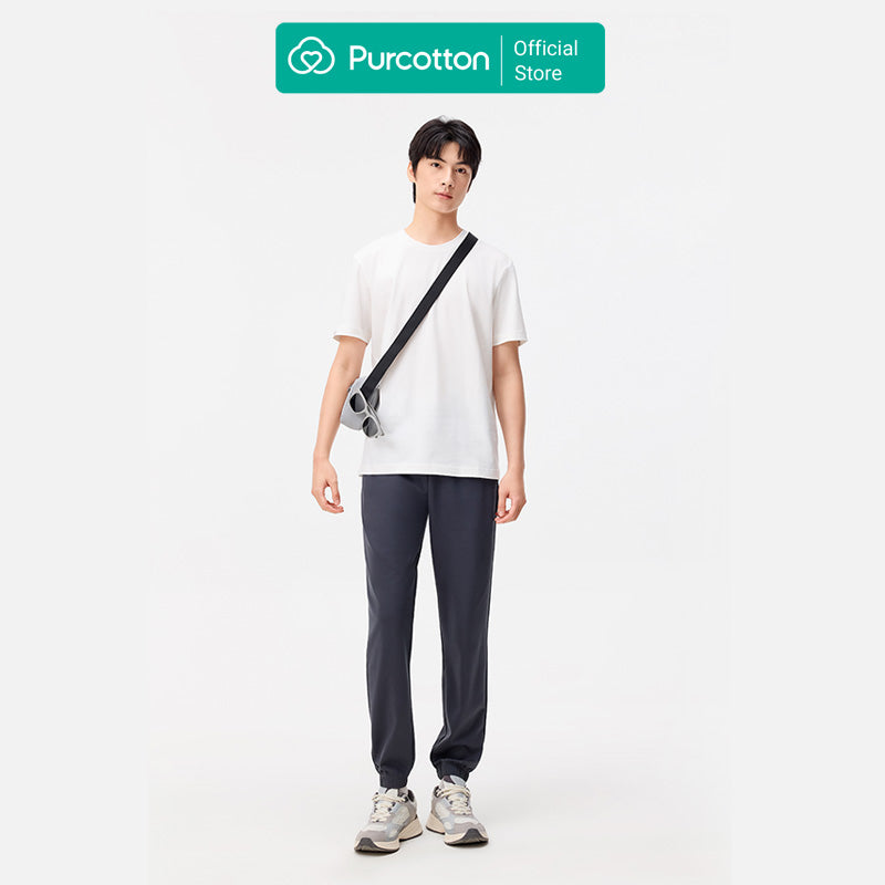 Purcotton T-shirt à Col Rond Antibactérien pour Homme - Antibactérien & Doux pour la Peau - Polyvalent & Basique - Commutation Quotidienne - Blanc - 185/104A
