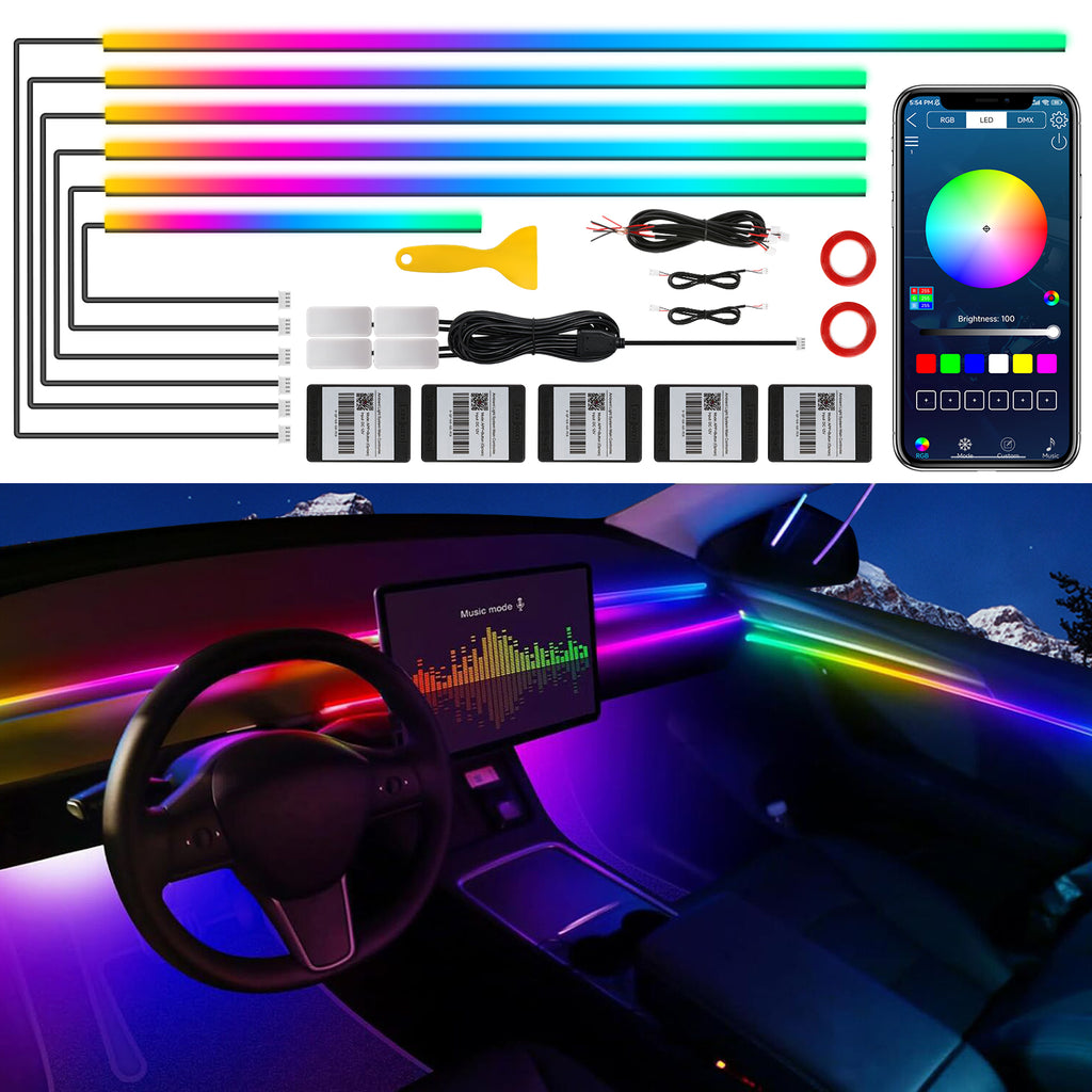 Dream+color Kit d’éclairage LED sans fil pour intérieur de voiture en acrylique, RGB 10-en-1 - 444,5 cm