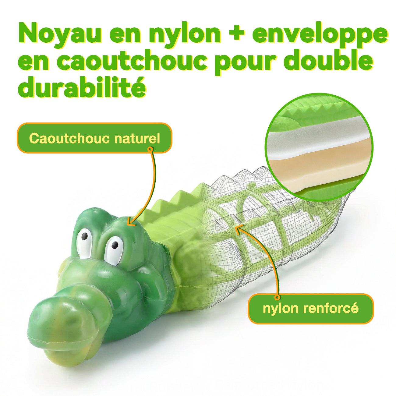 Blinkit Jouet à mâcher interactif résistant aux morsures pour chiens moyens et grands, Caoutchouc naturel et nylon, Structure double couche, Convient au rapport