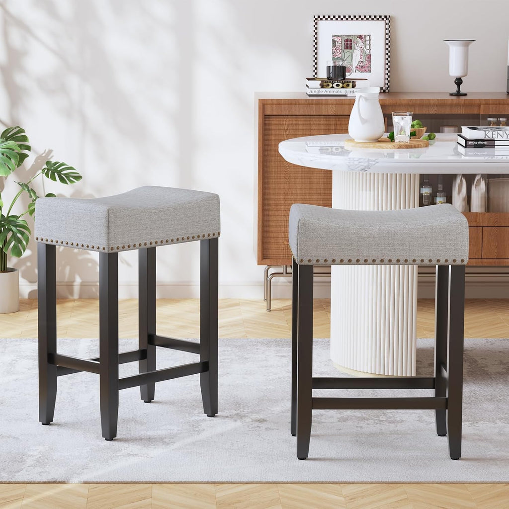 Ckaff Lot de 2 tabourets de bar, Chaises de bar hauteur 65,5 cm, Chaises de cuisine, En lin, Chaise de maquillage, Chaise de salle à manger, Tabouret de salle de bain