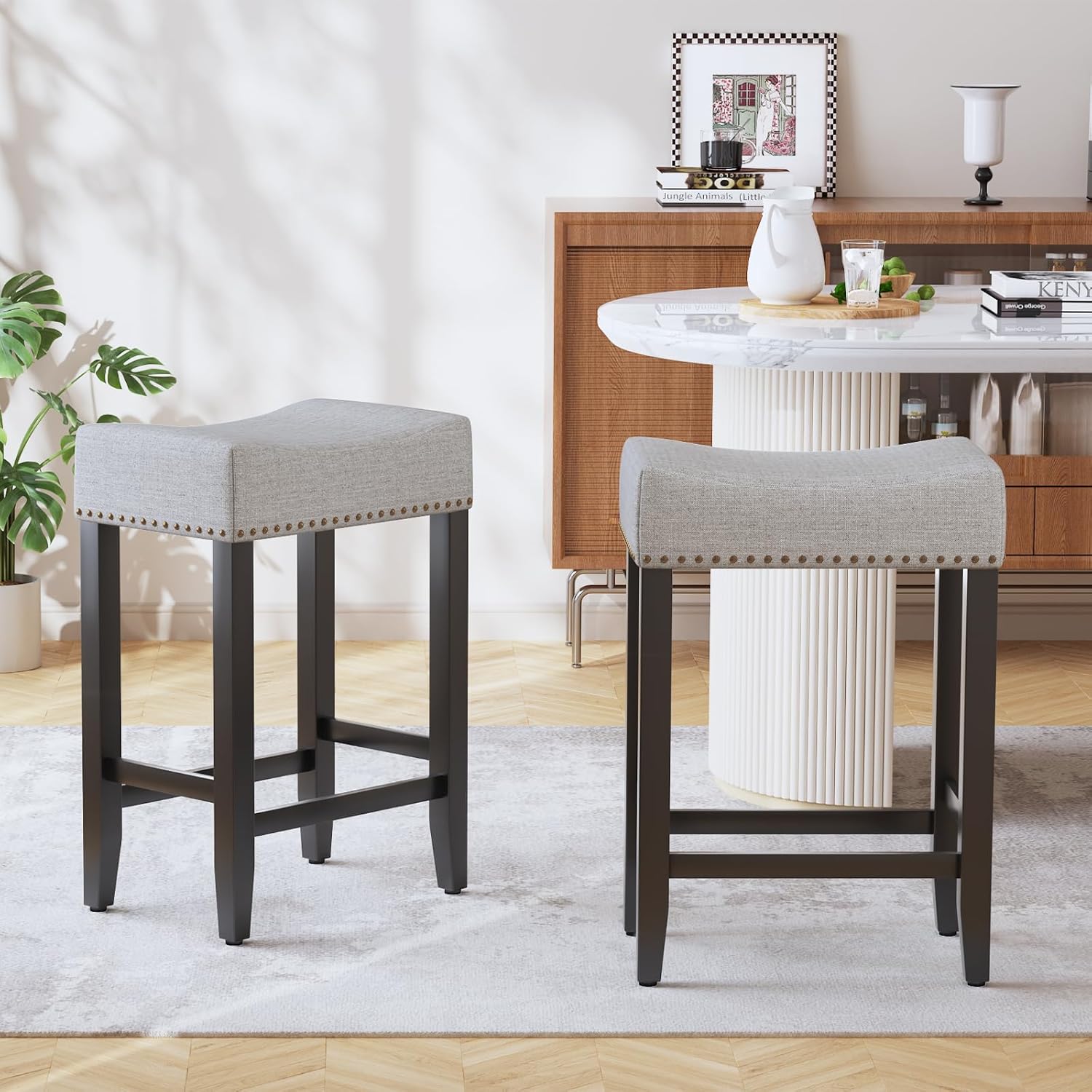 Ckaff Lot de 2 tabourets de bar, Chaises de bar hauteur 65,5 cm, Chaises de cuisine, En lin, Chaise de maquillage, Chaise de salle à manger, Tabouret de salle de bain